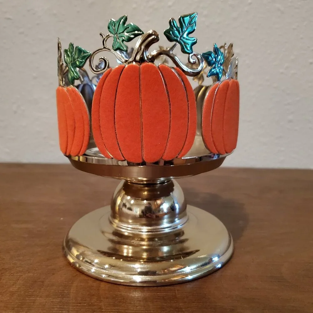 Bath & Body Works Velvet Pumpkin Pedestal Candle Holder Sleeve 3-Wick Flocked